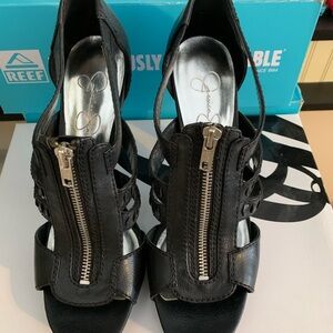 Jessica Simpson Black Strappy Heels with Zipper Front Closure size 8
